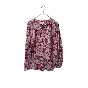 Pure Energy Womens 2X Abstract Floral Print Long Sleeve V Neck Blouse Top